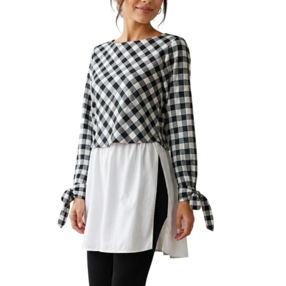 Zara Basic Gingham Mini Tunic Dress Black White XS